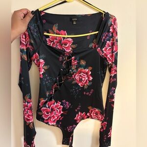 AFRM Black and Pink Floral Bodysuit